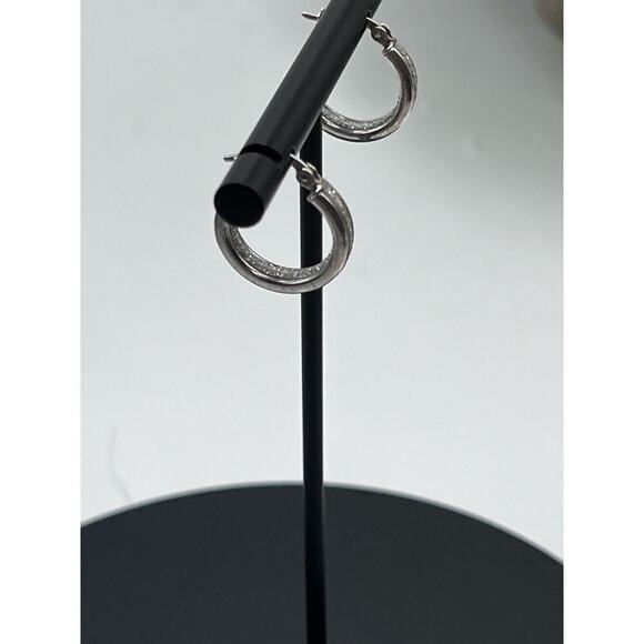 Designer HAN 925 Sterling Silver Pave Glitter Inside Outside Hoop Earrings - Picture 3 of 15
